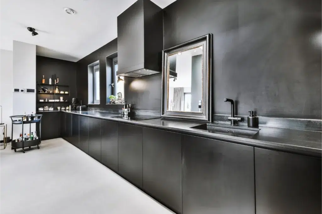 Sleek modern black kitchen interior